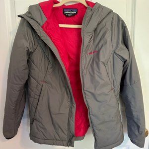 Patagonia down hooded lightweight coat grey and pink LIKE NEW size small